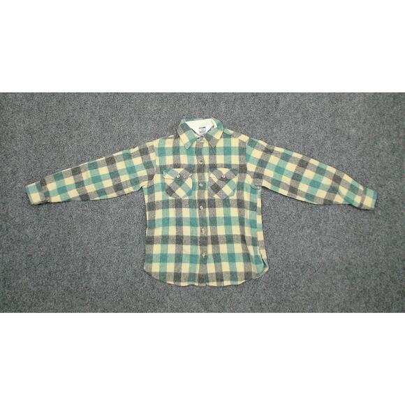 Vintage Woolrich Woman Wool Flannel Shirt Green Plaid Boxy Womens Small Shacket - Picture 5 of 8